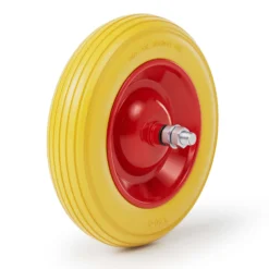 Wiltec Pannensicheres PU Rad 4.00-8 100 x 400 mm 160 kg, Polyurethan Vollgummi Schubkarren Komplettrad mit Steckachse, Schubkarrenrad pannensicher