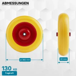 Wiltec Pannensicheres PU Rad 3.50-8 80 x 370 mm 130 kg, Polyurethan Vollgummi Schubkarren Komplettrad mit Stahlfelge, Schubkarrenrad pannensicher