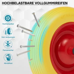 Wiltec Pannensicheres PU Rad 3.50-8 80 x 370 mm 130 kg, Polyurethan Vollgummi Schubkarren Komplettrad mit Stahlfelge, Schubkarrenrad pannensicher