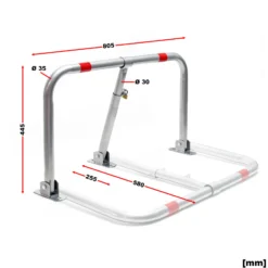 Wiltec Parkplatzbügel umklappbar 43 x 80 cm, mit Vorhängeschloss u. 3 Schlüsseln, Parkpfosten zur Sicherung des Parkplatzes, Sperrbügel aus Stahl