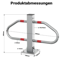 Wiltec Parkplatzbügel umklappbar 48 x 70 cm, mit Vorhängeschloss u. 3 Schlüsseln, Parkpfosten zur Sicherung des Parkplatzes, Sperrbügel aus Stahl