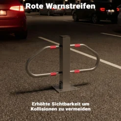 Wiltec Parkplatzbügel umklappbar 48 x 70 cm, mit Vorhängeschloss u. 3 Schlüsseln, Parkpfosten zur Sicherung des Parkplatzes, Sperrbügel aus Stahl