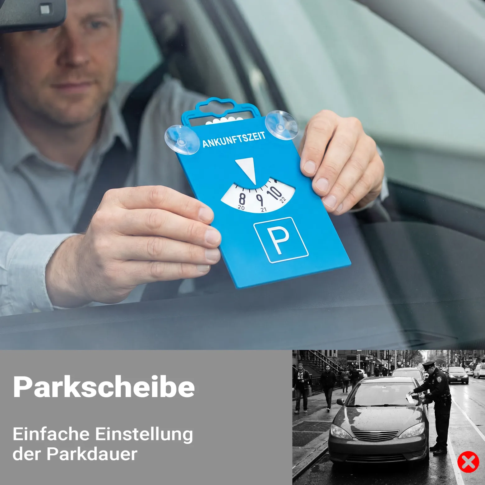 Wiltec Parkscheibe blau aus Kunststoff 17 x 13 x 0,2 cm, Parkuhr nach StVO fürs Auto, gut sichtbare Anzeige der Parkzeit