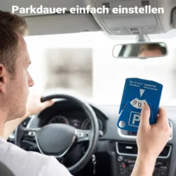 Wiltec Parkscheibe 4-in-1 aus Kunststoff, Parkuhr nach StVO mit Parktickethalter, 3 Einkaufschips und Gurtschneider