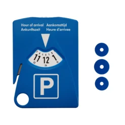 Wiltec Parkscheibe 4-in-1 aus Kunststoff, Parkuhr nach StVO mit Parktickethalter, 3 Einkaufschips und Gurtschneider