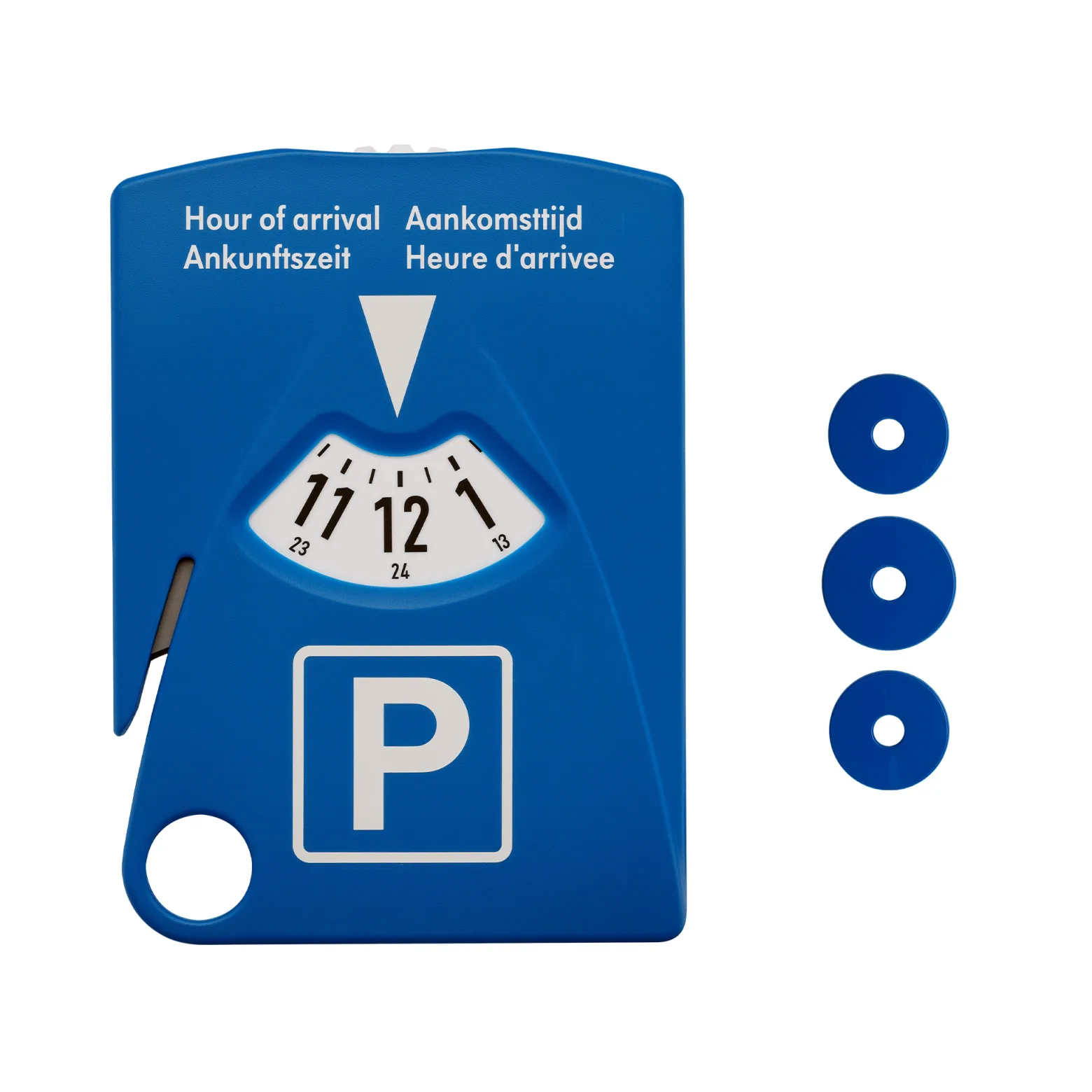 Wiltec Parkscheibe 4-in-1 aus Kunststoff, Parkuhr nach StVO mit Parktickethalter, 3 Einkaufschips und Gurtschneider