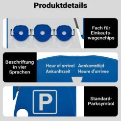 Wiltec Parkscheibe 4-in-1 aus Kunststoff, Parkuhr nach StVO mit Parktickethalter, 3 Einkaufschips und Gurtschneider