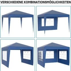 Wiltec Pavillon 3 x 3 m in Blau mit UV-Schutz 50+, Gartenpavillon mit abnehmbaren Seiten, Partyzelt mit Fenstern für z. B. Terrasse und Festival