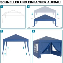 Wiltec Pavillon 3 x 3 m in Blau mit UV-Schutz 50+, Gartenpavillon mit abnehmbaren Seiten, Partyzelt mit Fenstern für z. B. Terrasse und Festival