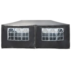 Wiltec Pavillon 3 x 6 m in Grau mit UV-Schutz 50+, Gartenpavillon mit aufrollbaren Seiten, Partyzelt mit Fenstern für z. B. Terrasse und Festival