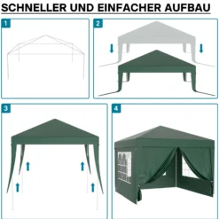 Wiltec Pavillon 3 x 3 m in Grün mit UV-Schutz 50+, Gartenpavillon mit abnehmbaren Seiten, Partyzelt mit Fenstern für z. B. Terrasse und Festival