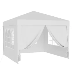 Wiltec Pavillon 3 x 3 m in Weiß mit UV-Schutz 50+, Gartenpavillon mit abnehmbaren Seiten, Partyzelt mit Fenstern für z. B. Terrasse und Festival
