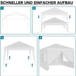 Wiltec Pavillon 3 x 3 m in Weiß mit UV-Schutz 50+, Gartenpavillon mit abnehmbaren Seiten, Partyzelt mit Fenstern für z. B. Terrasse und Festival