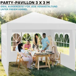 Wiltec Pavillon 3 x 3 m in Weiß mit UV-Schutz 50+, Gartenpavillon mit abnehmbaren Seiten, Partyzelt mit Fenstern für z. B. Terrasse und Festival