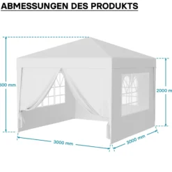Wiltec Pavillon 3 x 3 m in Weiß mit UV-Schutz 50+, Gartenpavillon mit abnehmbaren Seiten, Partyzelt mit Fenstern für z. B. Terrasse und Festival