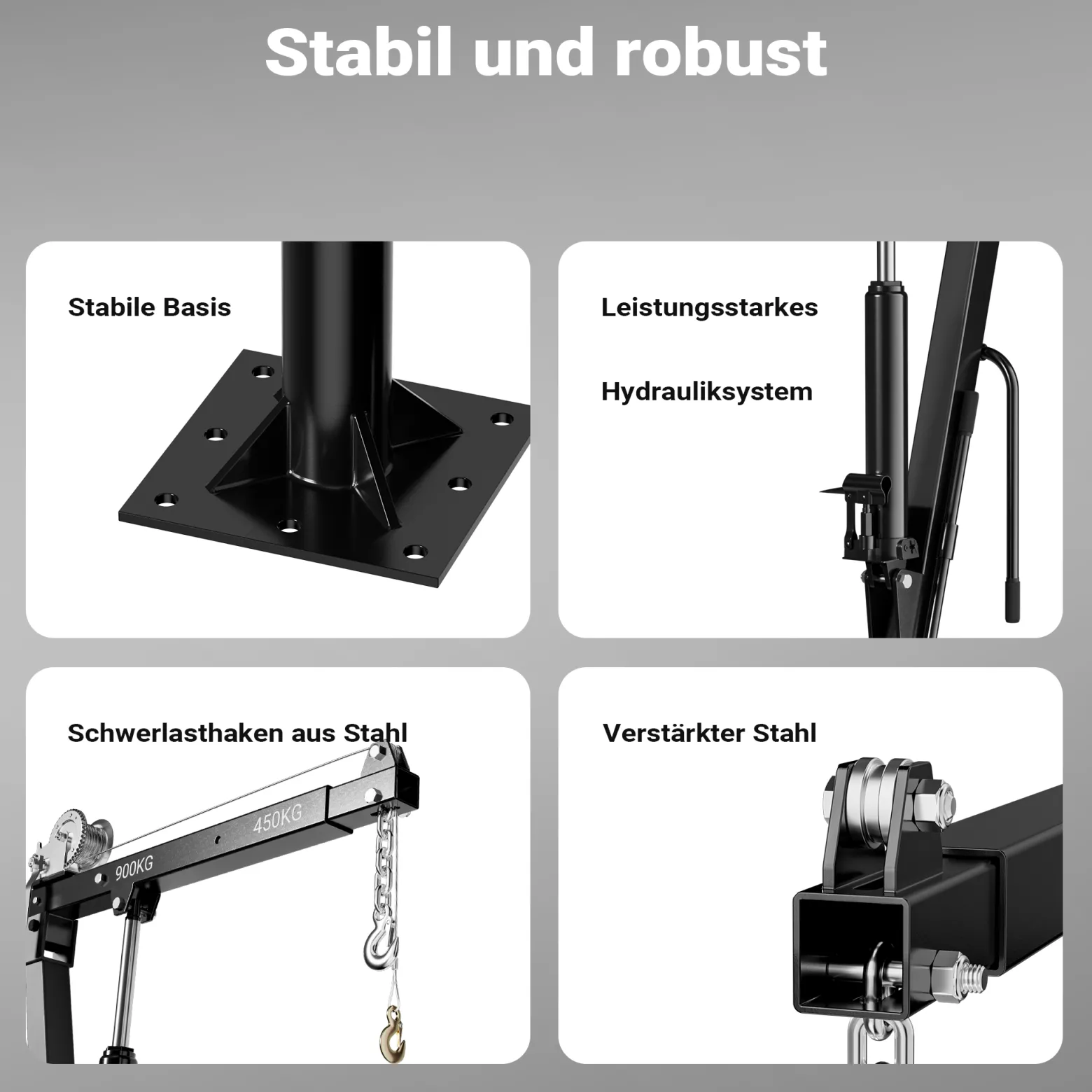 Wiltec Pickup Kran Ladekran 1800 mm Höhe, 900 kg Traglast und 360° Drehkranz, Seilwinde, massiver Standfuß zur Bodenmontage, Werkstattkran