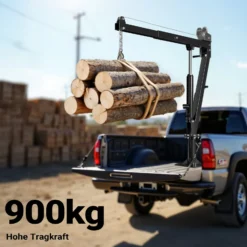 Wiltec Pickup Kran Ladekran 1800 mm Höhe, 900 kg Traglast und 360° Drehkranz, Seilwinde, massiver Standfuß zur Bodenmontage, Werkstattkran