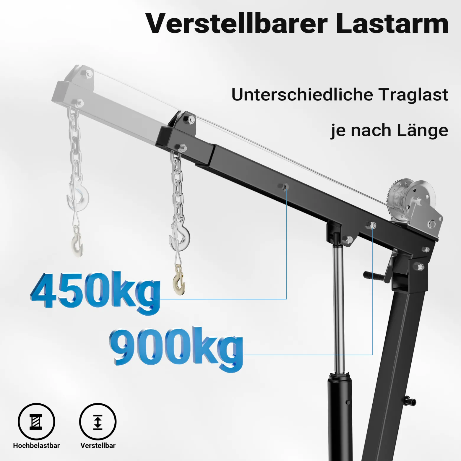 Wiltec Pickup Kran Ladekran 1800 mm Höhe, 900 kg Traglast und 360° Drehkranz, Seilwinde, massiver Standfuß zur Bodenmontage, Werkstattkran