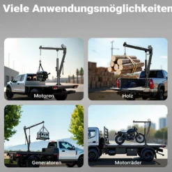 Wiltec Pickup Kran Ladekran 1800 mm Höhe, 900 kg Traglast und 360° Drehkranz, Seilwinde, massiver Standfuß zur Bodenmontage, Werkstattkran
