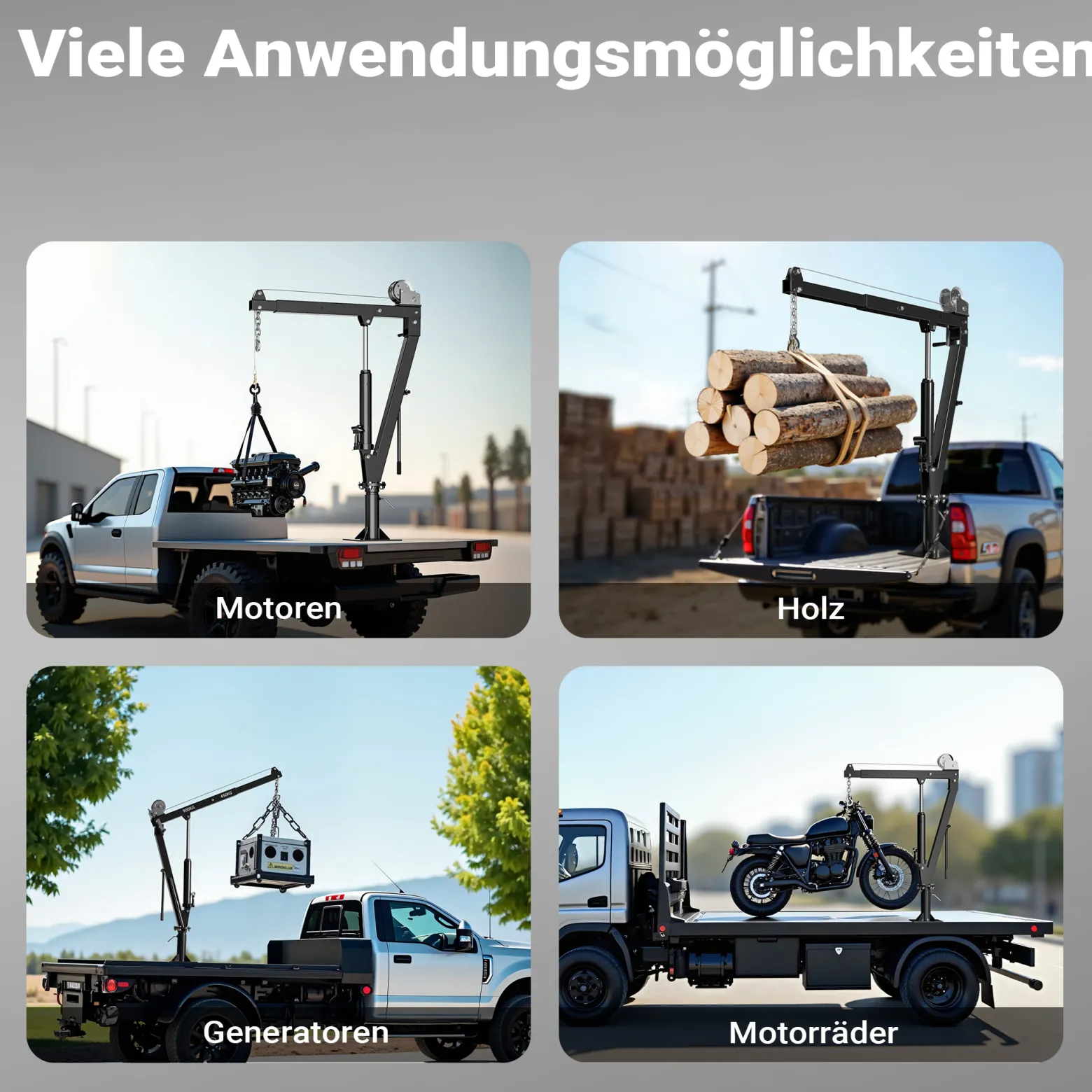 Wiltec Pickup Kran Ladekran 1800 mm Höhe, 900 kg Traglast und 360° Drehkranz, Seilwinde, massiver Standfuß zur Bodenmontage, Werkstattkran