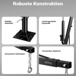 Wiltec Pickup Kran Ladekran 1800 mm Höhe, 900 kg Traglast und 360° Drehkranz, massiver Standfuß zur Bodenmontage, Werkstattkran