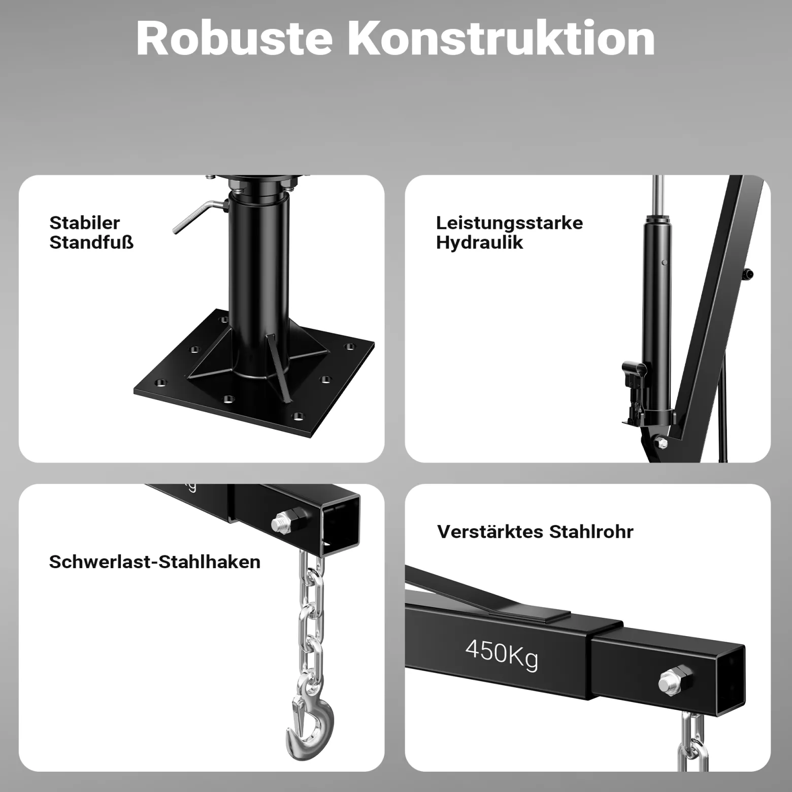 Wiltec Pickup Kran Ladekran 1800 mm Höhe, 900 kg Traglast und 360° Drehkranz, massiver Standfuß zur Bodenmontage, Werkstattkran
