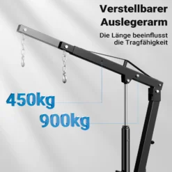 Wiltec Pickup Kran Ladekran 1800 mm Höhe, 900 kg Traglast und 360° Drehkranz, massiver Standfuß zur Bodenmontage, Werkstattkran