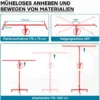 Wiltec Plattenheber bis max. 40 kg, Höhe 170-290 cm, Montagehilfe für Trockenbau, Paneelheber mit 4 Rädern mit Feststellbremse