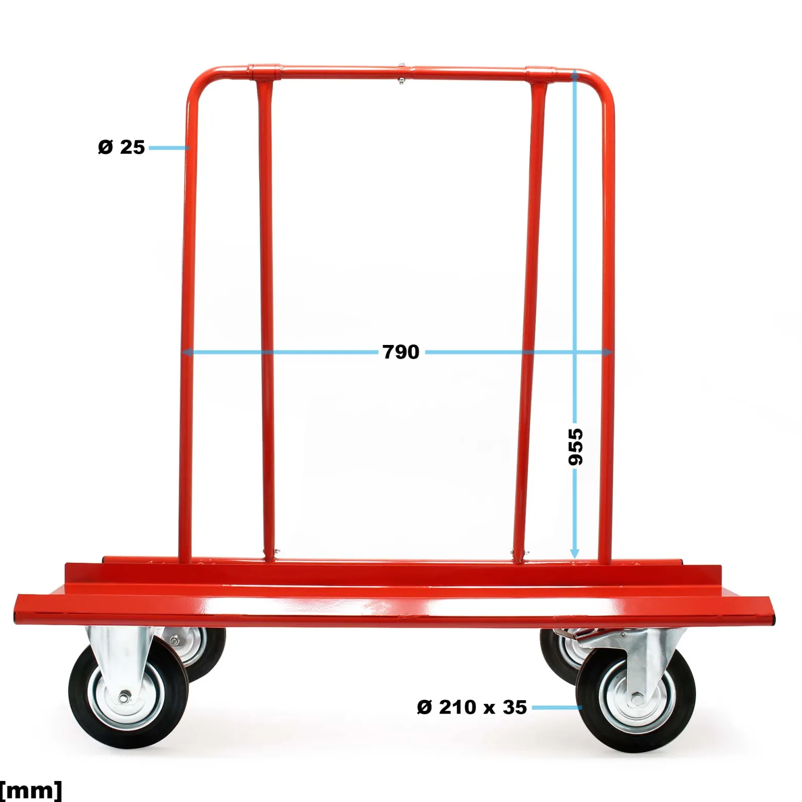 Wiltec Plattenkarren bis 800 kg mit 4 Vollgummi Rädern, Plattenwagen zum Transport von Trockenbauwänden, Holz- und Gipskartonplatten, Fenstern u.v.m.