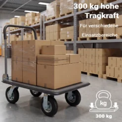 Wiltec Plattformwagen bis 300 kg 895x610x985 mm, Transportkarre klappbar mit Bügelgriff und Anti Rutsch Belag und Kantenschutz, Transporthilfe