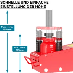 Wiltec Pneumatischer Rangierwagenheber 22 t, 245-535 mm, Fahrbar, mit Druckaufsätzen, Druckluft Wagenheber für Lkw Kfz und Werkstatt