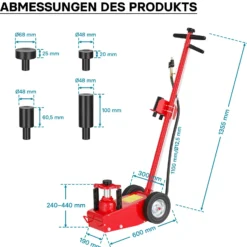 Wiltec Pneumatischer Rangierwagenheber 22 t, 245-535 mm, Fahrbar, mit Druckaufsätzen, Druckluft Wagenheber für Lkw Kfz und Werkstatt