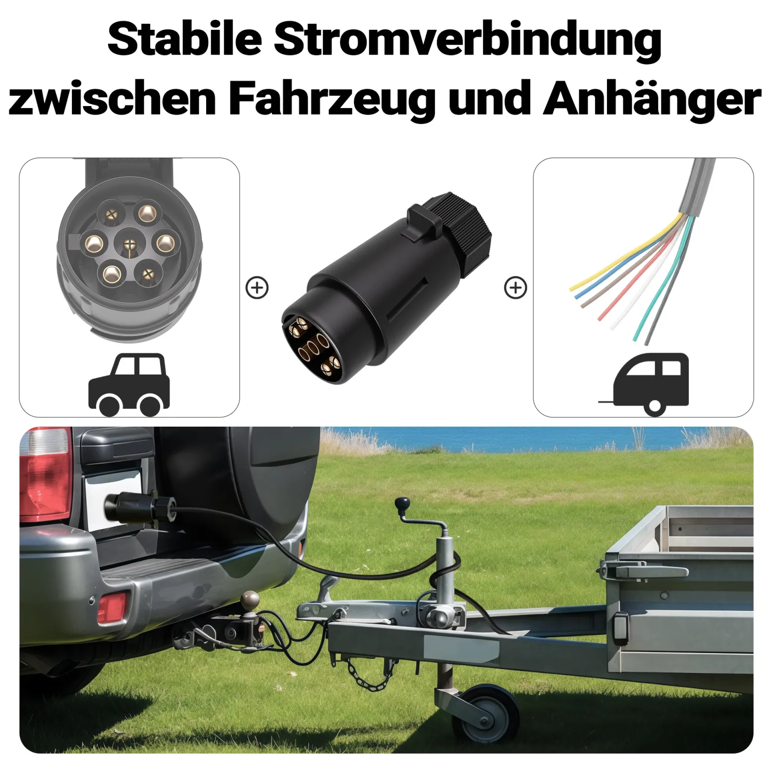 Wiltec 7-poliger Stecker Typ N, robuster Anhängerstecker, Kabelstecker für KFZ, zuverlässige Stromversorgung für Anhänger und Wohnwagen
