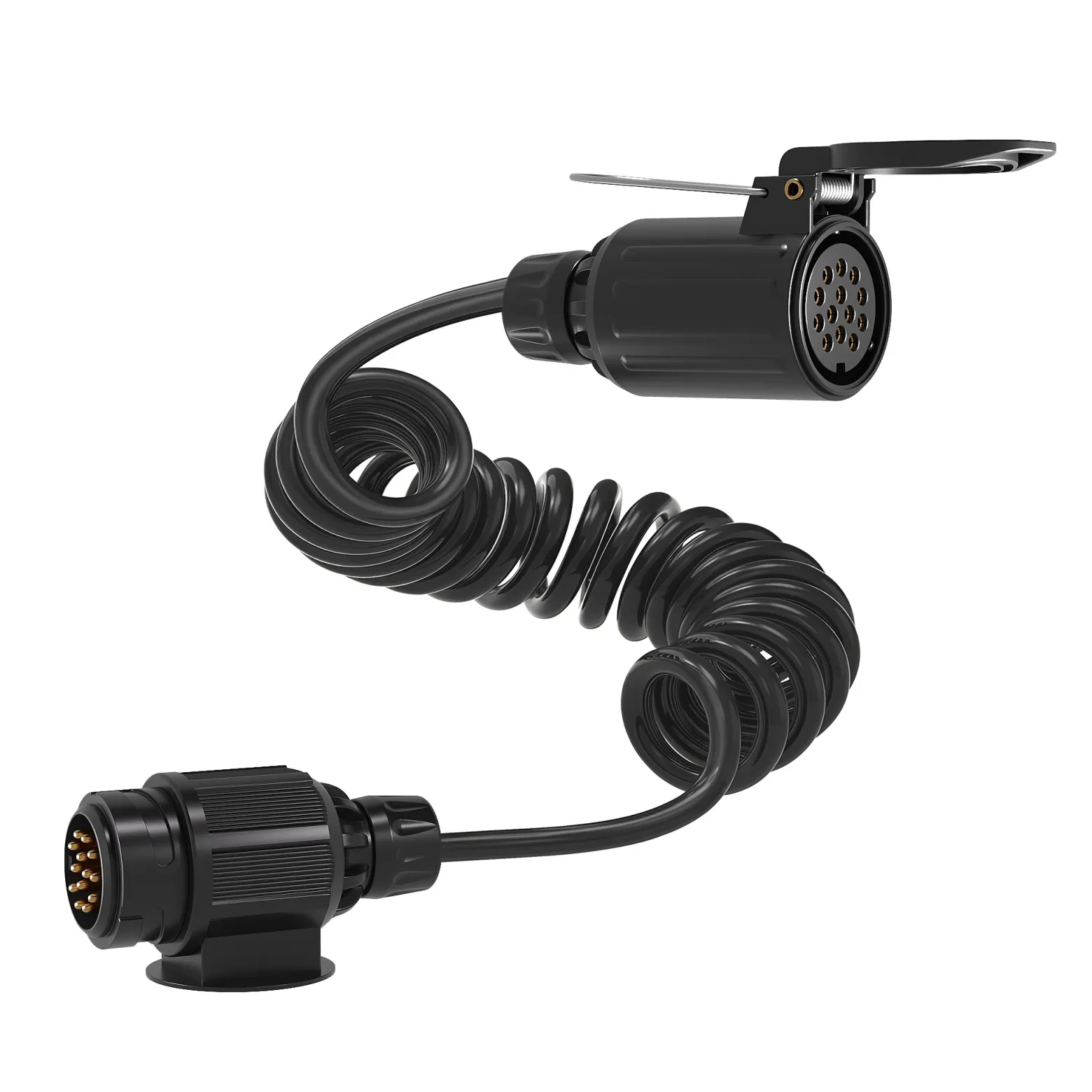 Wiltec 8-poliges Spiralkabel 3 m, Anhängerkabel PU, robustes Elektrokabel Stecker und Buchse, flexibles Verlängerungskabel, Kabel für Anhänger und Wohnwagen