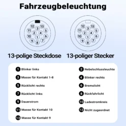 Wiltec 8-poliges Spiralkabel 3 m, Anhängerkabel PU, robustes Elektrokabel Stecker und Buchse, flexibles Verlängerungskabel, Kabel für Anhänger und Wohnwagen