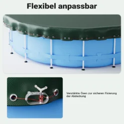 Wiltec Poolabdeckung rund Ø 520 cm, 200 g/m² PE, UV-beständige Abdeckplane, 2in1 Poolplane für Sommer und Winter, schwarz/grün