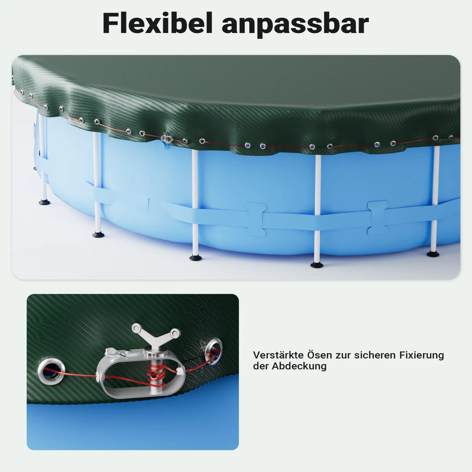 Wiltec Poolabdeckung rund Ø 520 cm, 200 g/m² PE, UV-beständige Abdeckplane, 2in1 Poolplane für Sommer und Winter, schwarz/grün