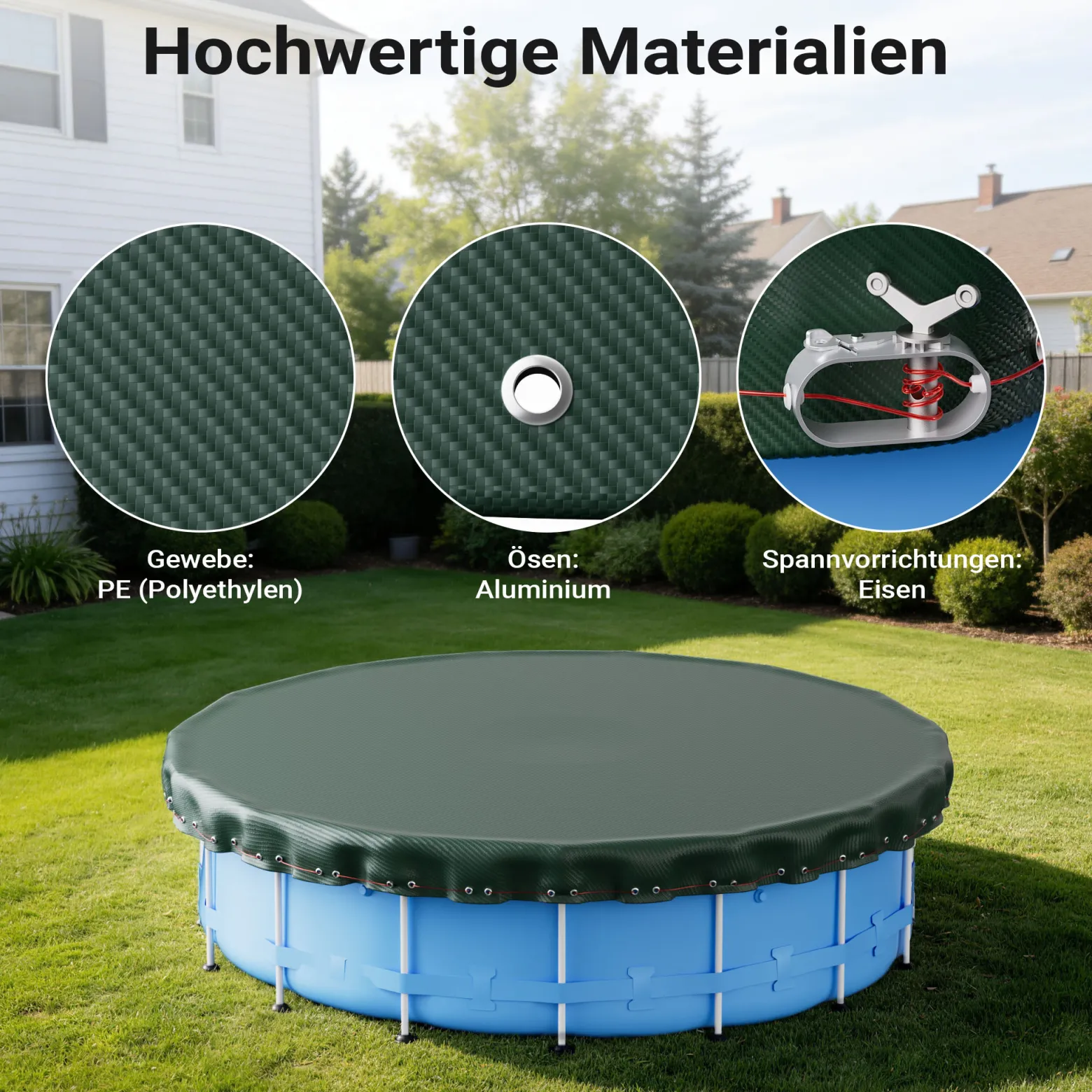 Wiltec Poolabdeckung rund Ø 520 cm, 200 g/m² PE, UV-beständige Abdeckplane, 2in1 Poolplane für Sommer und Winter, schwarz/grün