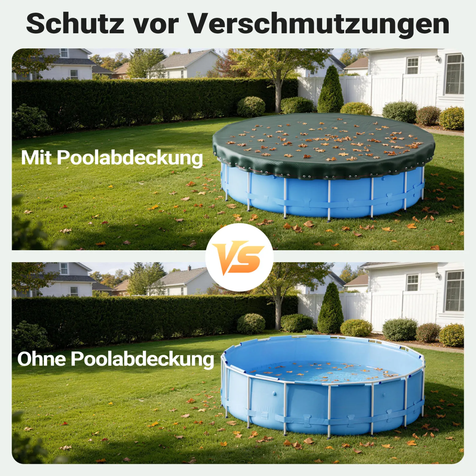 Wiltec Poolabdeckung rund Ø 520 cm, 200 g/m² PE, UV-beständige Abdeckplane, 2in1 Poolplane für Sommer und Winter, schwarz/grün