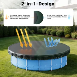 Wiltec Poolabdeckung rund Ø 520 cm, 200 g/m² PE, UV-beständige Abdeckplane, 2in1 Poolplane für Sommer und Winter, schwarz/grün