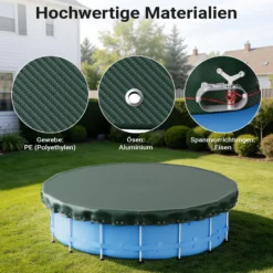 Wiltec Poolabdeckung rund Ø 610 cm, 200 g/m² PE, UV-beständige Abdeckplane, 2in1 Poolplane für Sommer und Winter, schwarz/grün