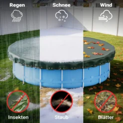 Wiltec Poolabdeckung rund Ø 610 cm, 200 g/m² PE, UV-beständige Abdeckplane, 2in1 Poolplane für Sommer und Winter, schwarz/grün