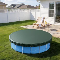 Wiltec Poolabdeckung rund Ø 560 cm, 200 g/m² PE, UV-beständige Abdeckplane, 2in1 Poolplane für Sommer und Winter, schwarz/grün