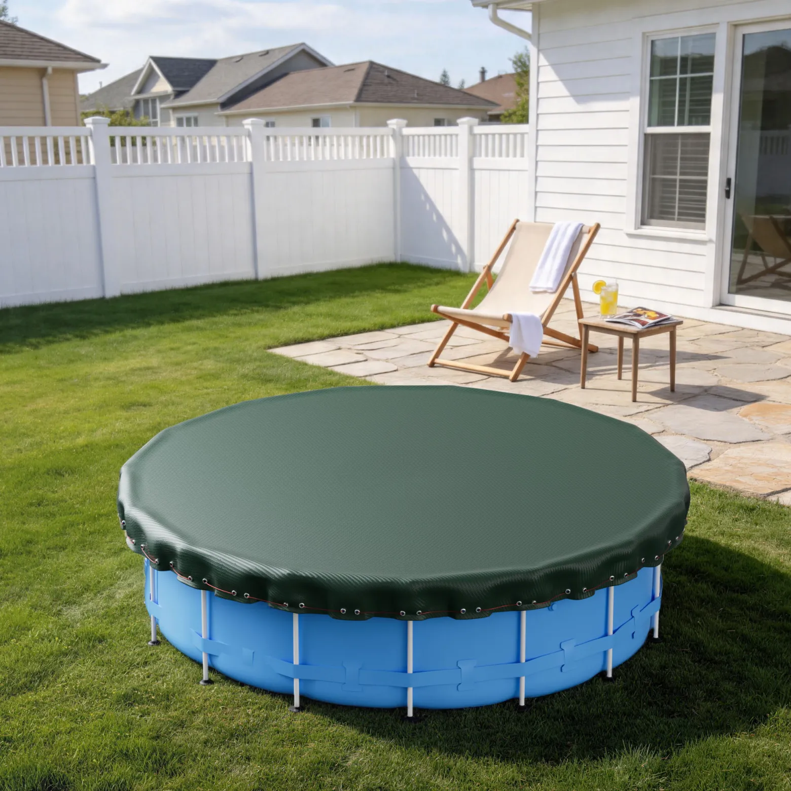 Wiltec Poolabdeckung rund Ø 560 cm, 200 g/m² PE, UV-beständige Abdeckplane, 2in1 Poolplane für Sommer und Winter, schwarz/grün