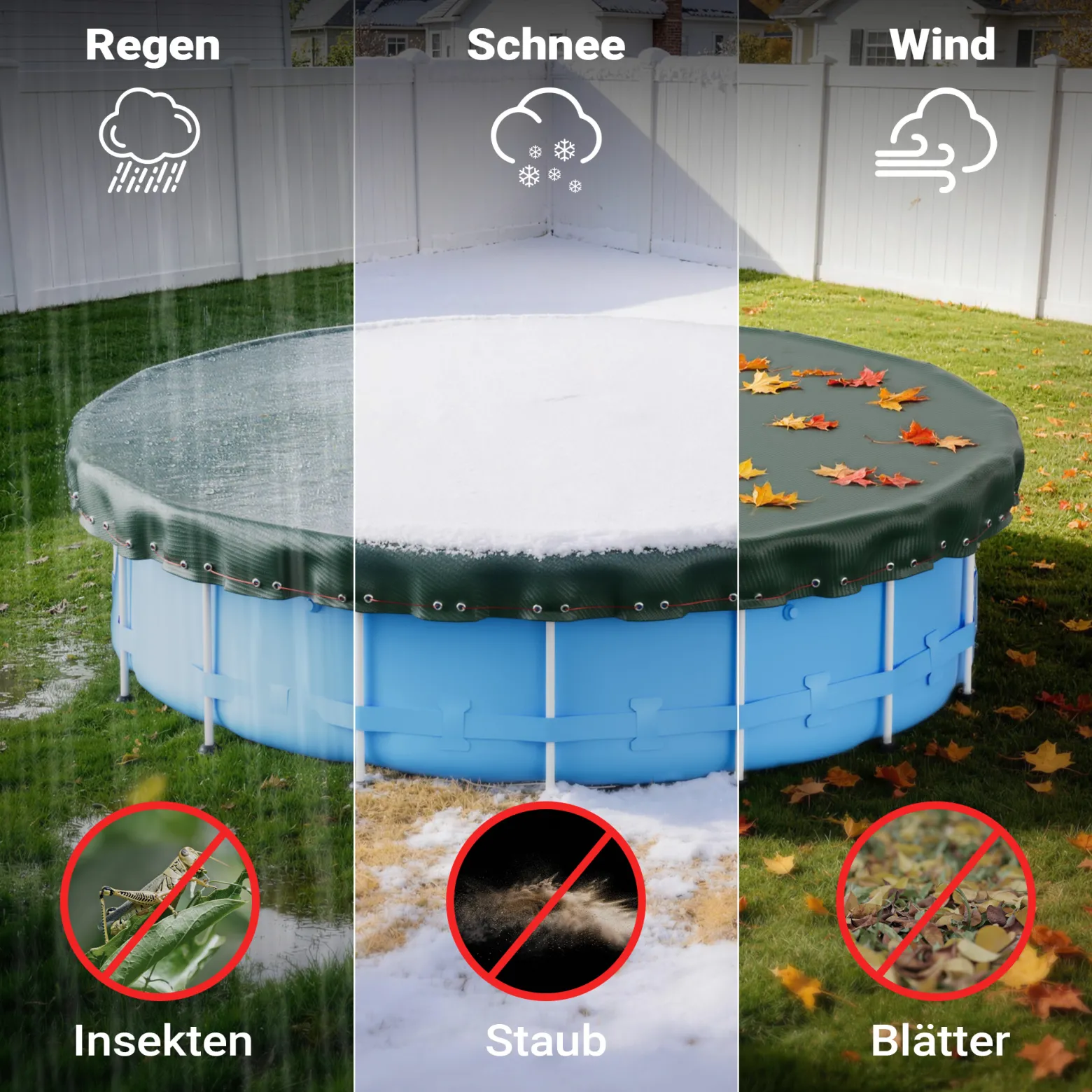 Wiltec Poolabdeckung rund Ø 460 cm, 200 g/m² PE, UV-beständige Abdeckplane, 2in1 Poolplane für Sommer und Winter, schwarz/grün