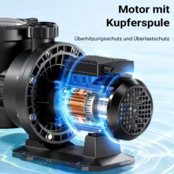 Wiltec Poolpumpe 16800 l/h 567 W für 67-100m³ Pools, Schwimmbadpumpe mit 10,5 m Förderhöhe, Umwälzpumpe für Schwimmbecken