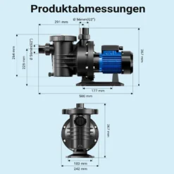 Wiltec Poolpumpe 16800 l/h 567 W für 67-100m³ Pools, Schwimmbadpumpe mit 10,5 m Förderhöhe, Umwälzpumpe für Schwimmbecken