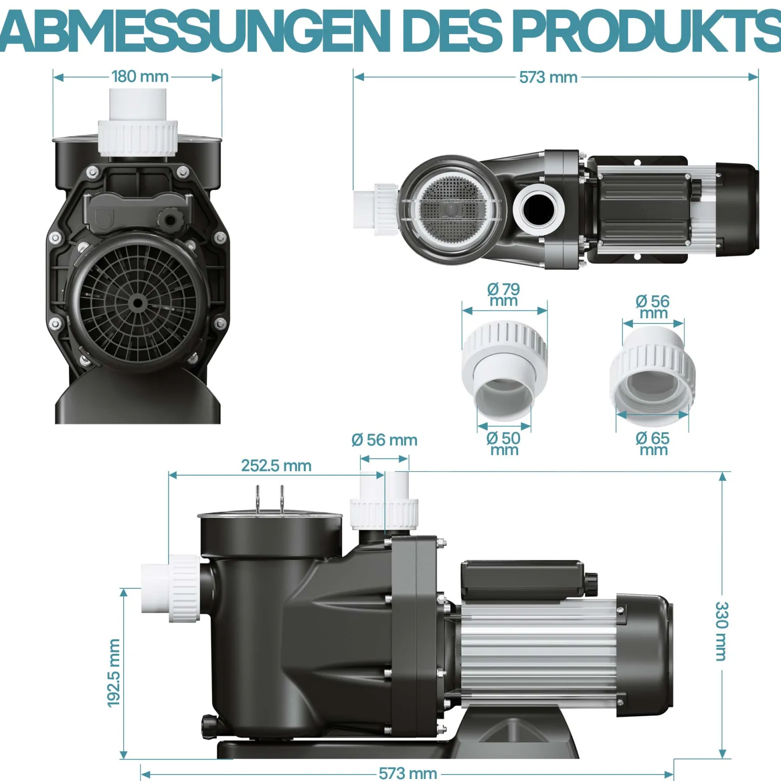WilTec Poolpumpe 19200 l/h 750 W Schwimmbadpumpe Filterpumpe Umwälzpumpe
