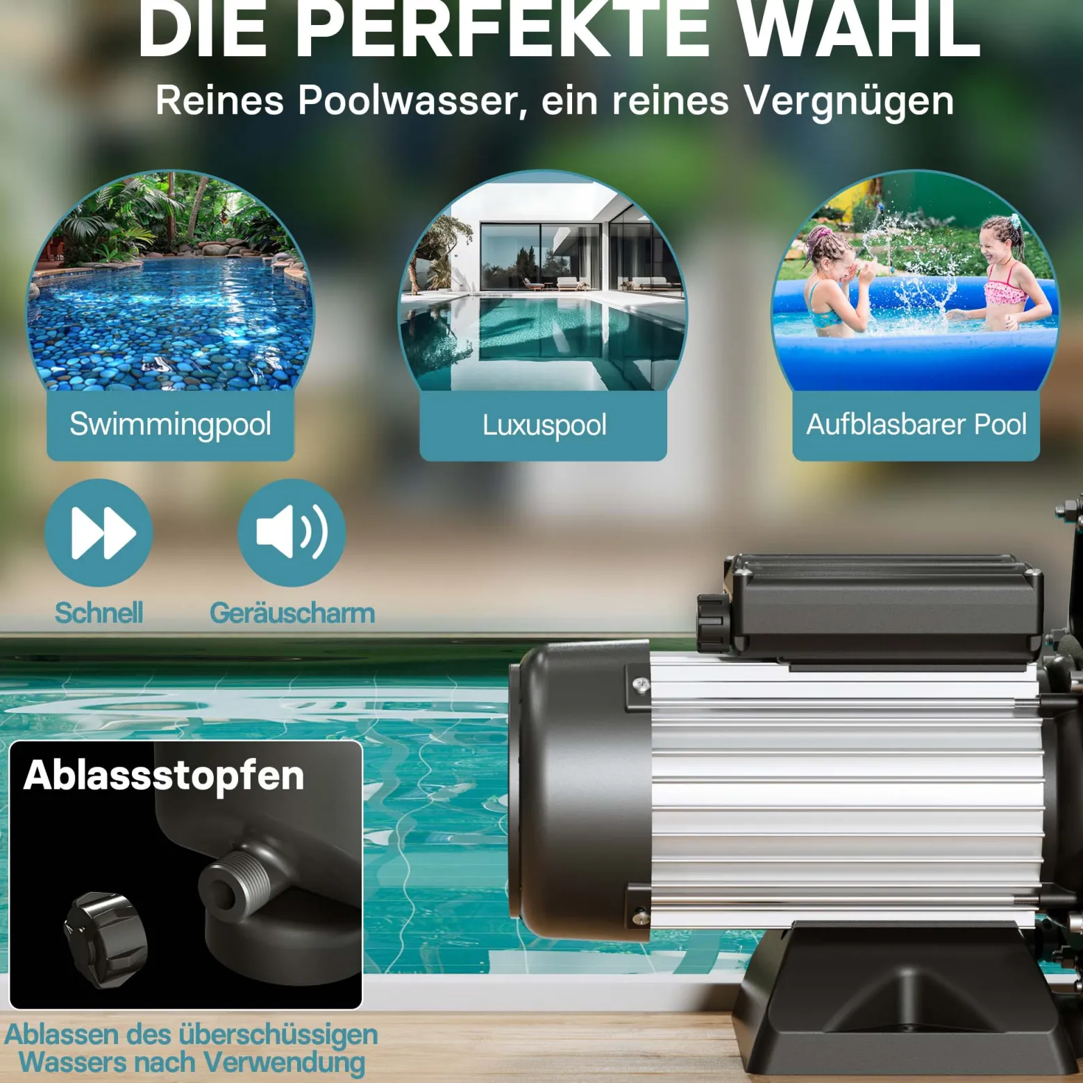 WilTec Poolpumpe 19200 l/h 750 W Schwimmbadpumpe Filterpumpe Umwälzpumpe