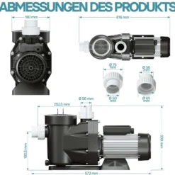 Wiltec Poolpumpe 33600 l/h 1500 W Schwimmbadpumpe Filterpumpe Umwälzpumpe